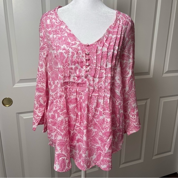 NWOT Counterparts Pink and White Paisley Floral V-Neck 3/4 Sleeve Top Blouse M - Picture 16 of 16